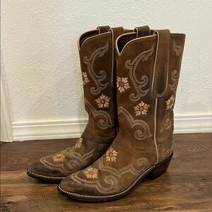 Lucchese 1883 Boots Womens Sz 7.5 Brown Floral Embroidered Cowboy Western